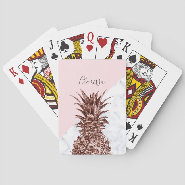 Jeu De Cartes Joli marbre rose élégant de blanc d'ananas d'or (dos)