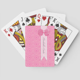 Jeu De Cartes Joli Médaillon rose Damask Mignonne Bow avec nom