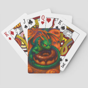 Jeu De Cartes Joli Mini Dragon Vert & Fantaisie de Donut Art