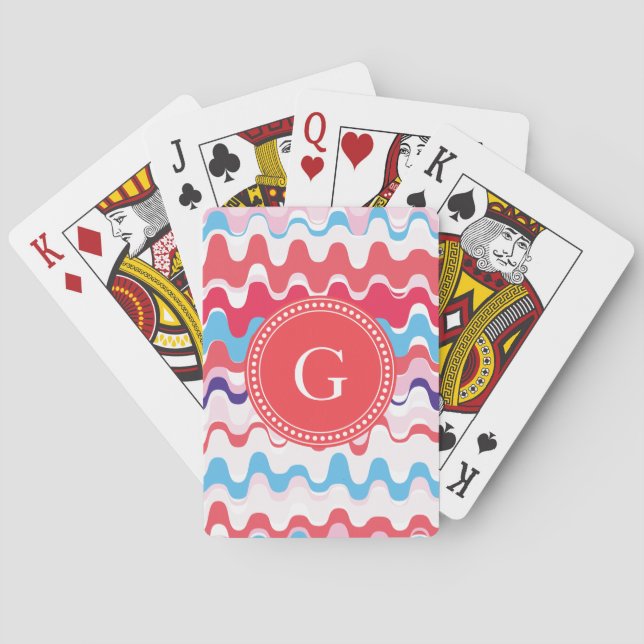 Jeu De Cartes Joli monogramme motif rose rouge abstrait (dos)