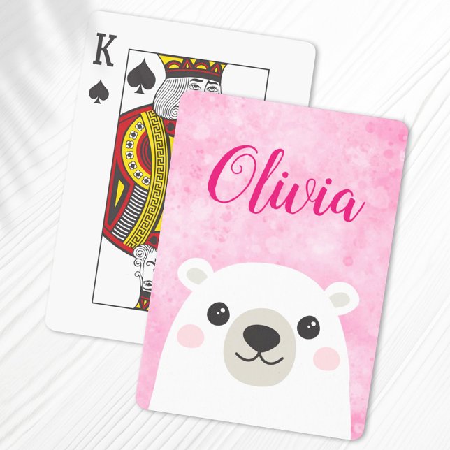 Jeu De Cartes Joli ours polaire nom personnalisé rose (Créateur téléchargé)