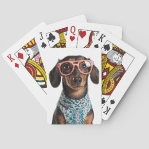 Jeu De Cartes Joli Petit Teckel Avec Des Lunettes Rouges