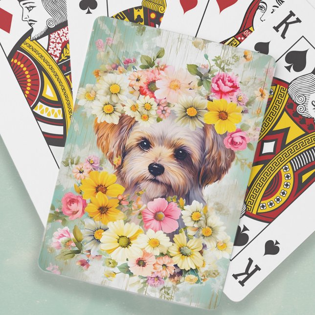 Jeu De Cartes Jolie Shabby Chic Fleurs de Chien Maltais (Maltese dog shabby chic floral playing cards)