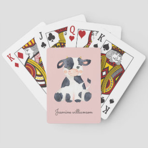 Jeu De Cartes Jolie vache d'aquarelle rose personnalisée