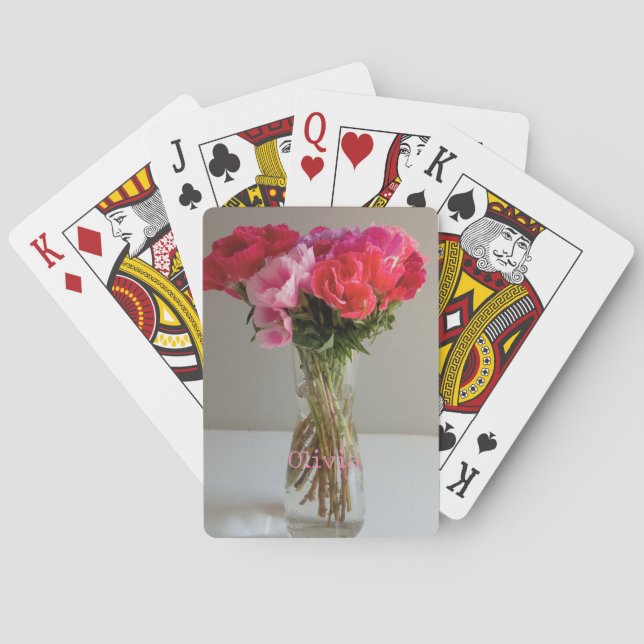Jeu De Cartes Jolies Fleurs Pour Février Photo+Nom Personnalisé (dos)