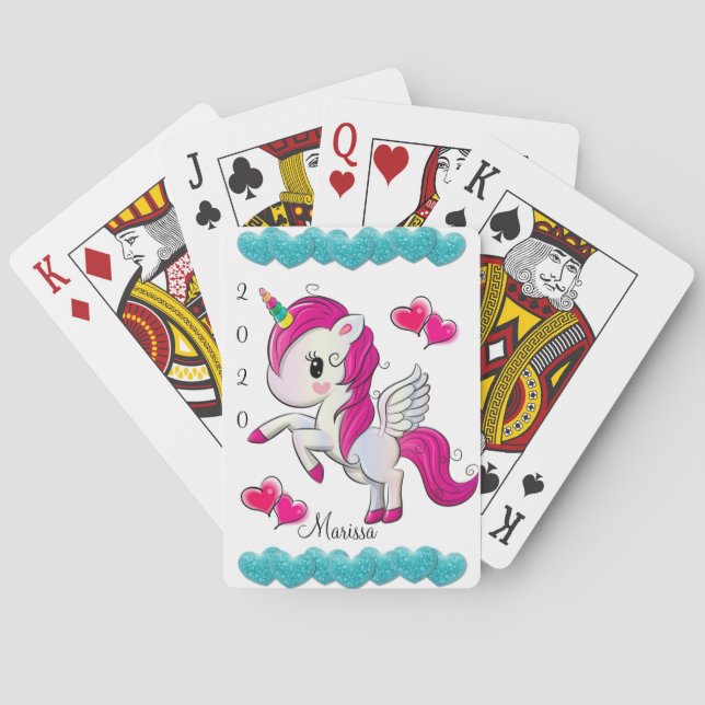 Jeu De Cartes Jouer Carton Deck Unicorn Coeurs Bleus (dos)