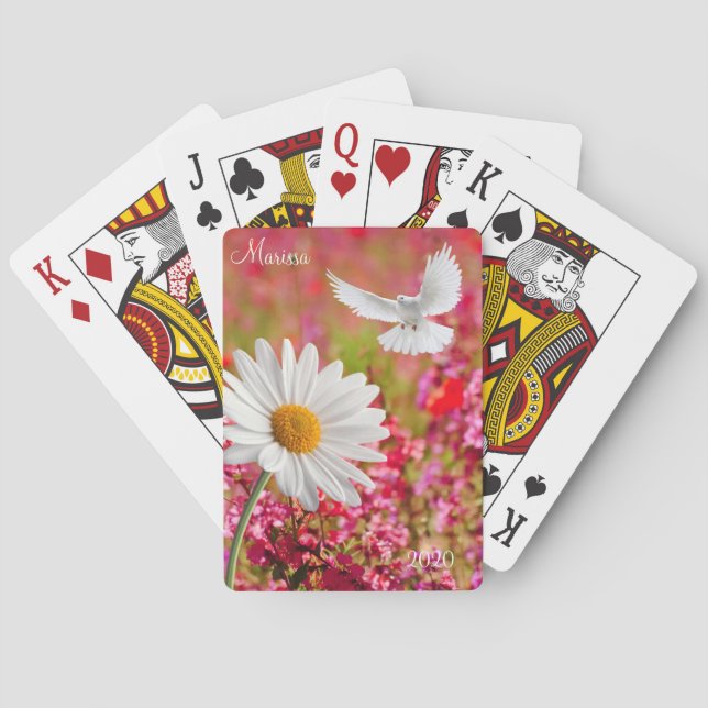 Jeu De Cartes Jouer Carton Deck White Dove Daisy Floral (dos)