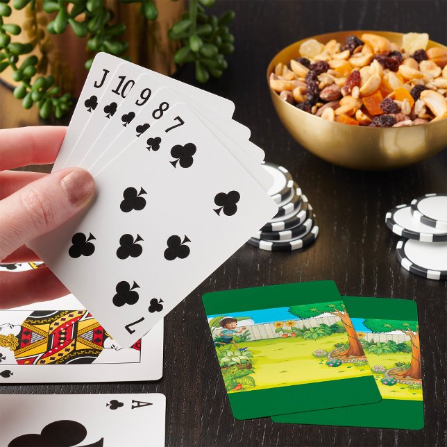 Jeu De Cartes Joueur garçon courir dans un Jardin vert luxuriant (Créateur téléchargé)