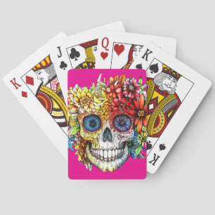 Jeu De Cartes Jour des Morts Catrina Calavera avec Fleurs