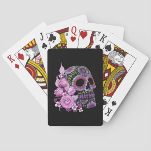 Jeu De Cartes Jour noir floral rose de crâne de sucre des morts