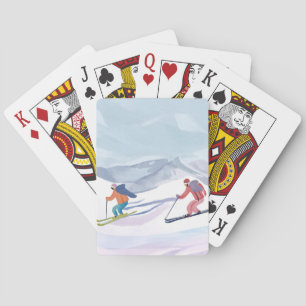 Jeu De Cartes Journée de ski   Montagne d'hiver à l'aquarelle