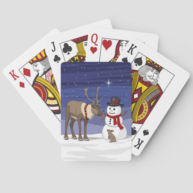 Jeu De Cartes Joyeux bonhomme de neige de Noël & mignon renne (dos)