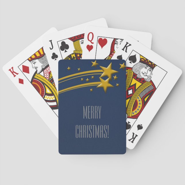 Jeu De Cartes Joyeux Noël! Bleu étoile Nuit étoiles d'or (dos)