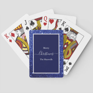 Jeu De Cartes Joyeux Noël bleu parties scintillant nom de famill