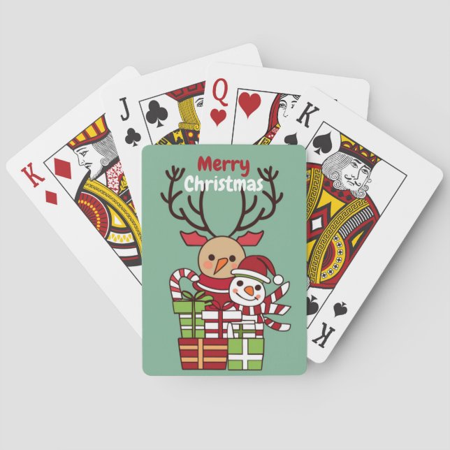 Jeu De Cartes Joyeux Noël mignon dessin animé rennes bonhomme de (dos)