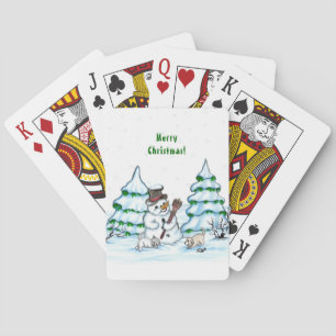 Jeu De Cartes Joyeux Noël ! Snowman avec chat et chiot