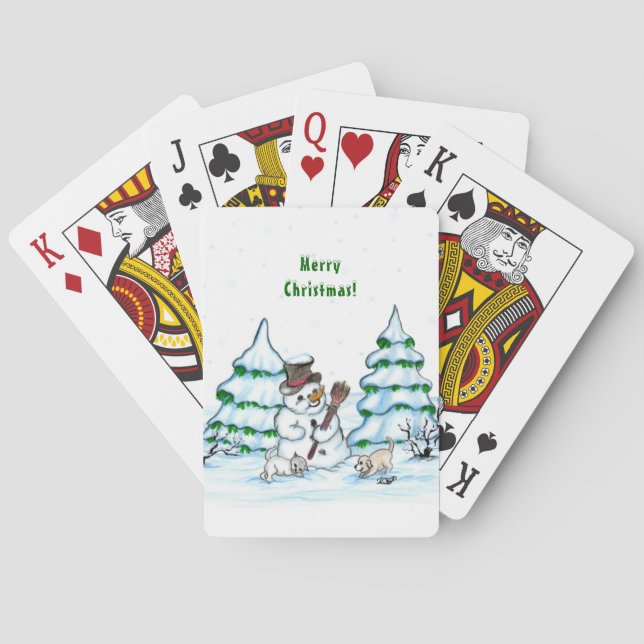 Jeu De Cartes Joyeux Noël ! Snowman avec chat et chiot (dos)
