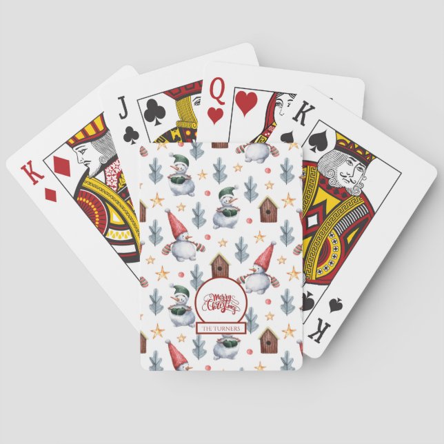 Jeu De Cartes Joyeux Noël Snowman Snowflakes Monogramme (dos)