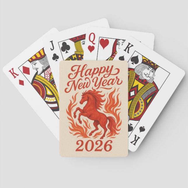 Jeu De Cartes Joyeux Nouvel An 2026 Cheval Fiery (dos)