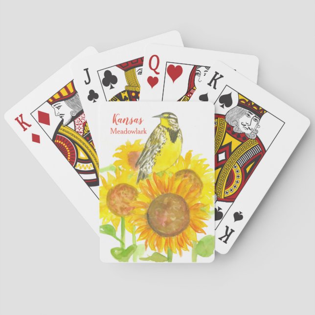 Jeu De Cartes Kansas Souvenir Meadowlark Bird Sunflowers (dos)