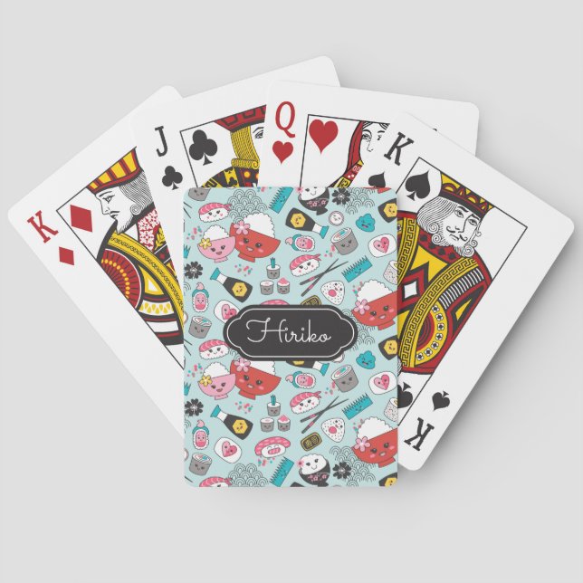 Jeu De Cartes Kawaii Sushi Blue Personnalisé (dos)