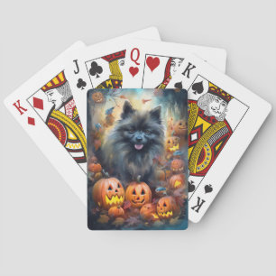 Jeu De Cartes Keeshond Halloween Avec Citrouilles Effrayant