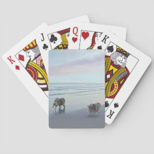 Jeu De Cartes Keeshonds at the Seashore Peinture Dog Art