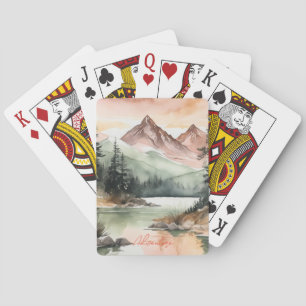 Jeu De Cartes La nature des montagnes de la forêt de aquarelles
