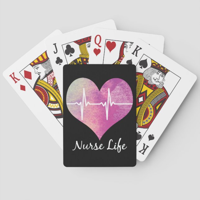 Jeu De Cartes La vie d'infirmière - coeur ECG d'aquarelle (dos)
