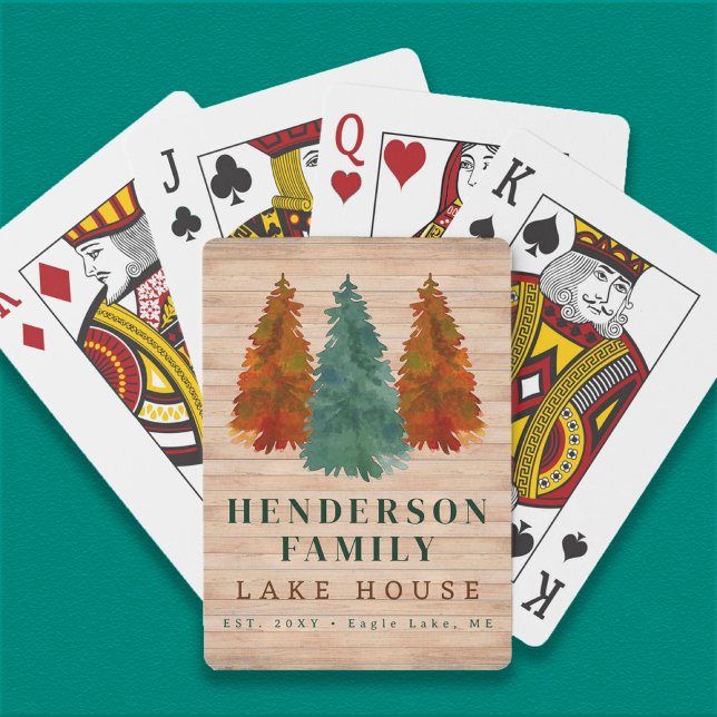 Jeu De Cartes Lake House Rustic Lake House Bateau Aquarelle Arbr (Créateur téléchargé)