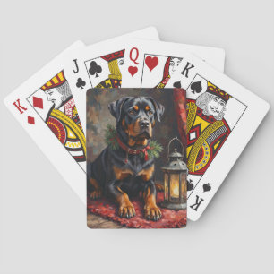 Jeu De Cartes Lanterne de Noël de chien Rottweiler digne