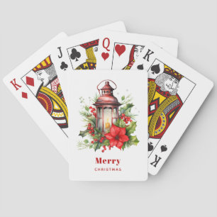 Jeu De Cartes Lanterne rouge de Noël Poinsettia et pin