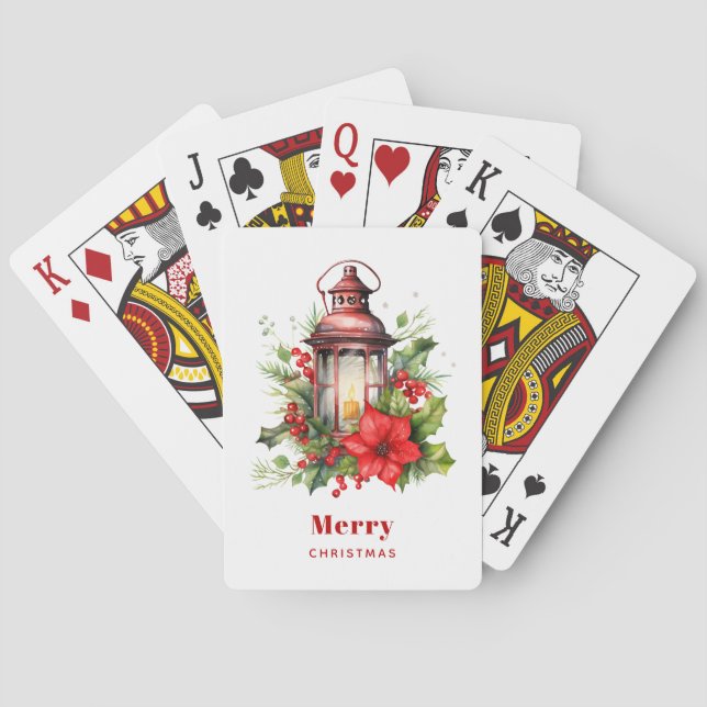 Jeu De Cartes Lanterne rouge de Noël Poinsettia et pin (dos)