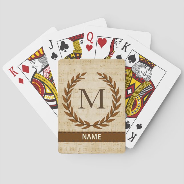 Jeu De Cartes Laurel Wreath Sheet Musique Monogramme initial M (dos)
