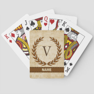 Jeu De Cartes Laurel Wreath Sheet Musique Monogramme initial V