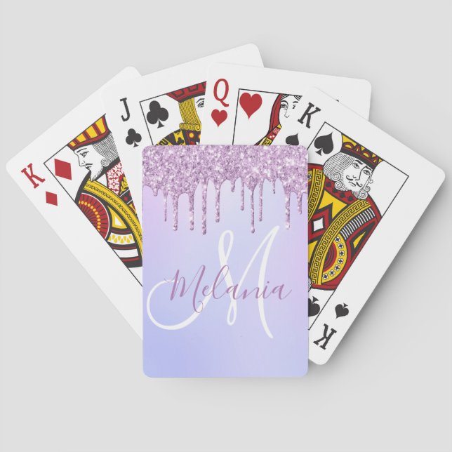 Jeu De Cartes Lavande à goutte violette métallique personnalisée (dos)