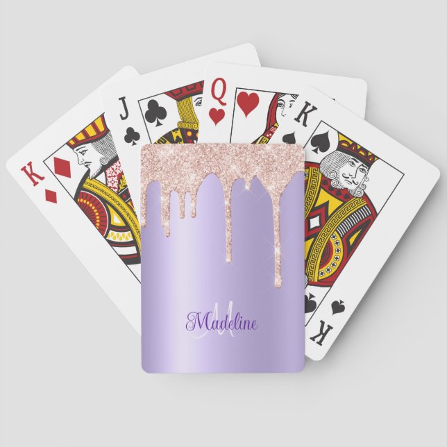 Jeu De Cartes Lavande à Parties scintillant roses - Monogramme (dos)