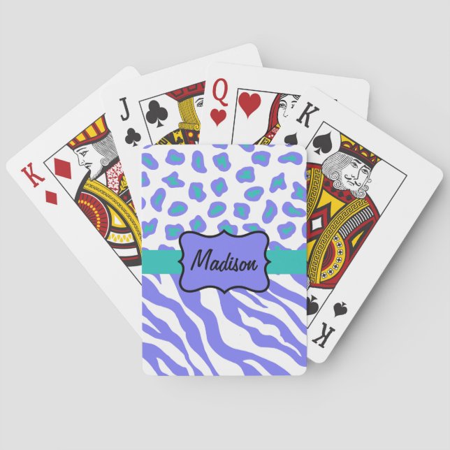 Jeu De Cartes Lavande Blanc Zèbre Léopard Nom de la peau Personn (dos)