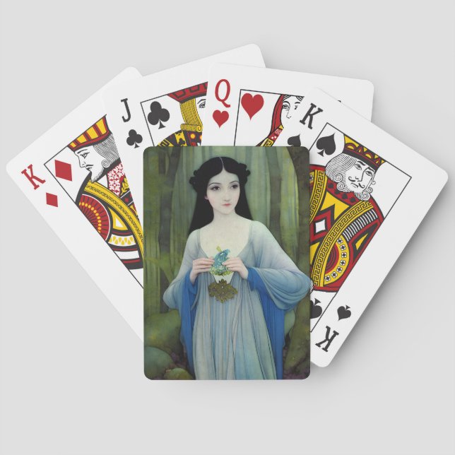 Jeu De Cartes Lave-encre illustration de la belle femme à Woods (dos)