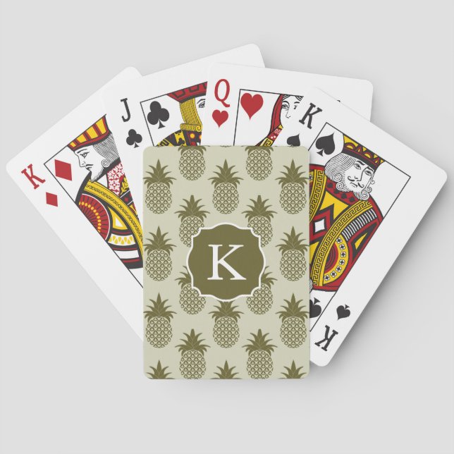 Jeu De Cartes Le motif kaki | d'ananas ajoutent votre initiale (dos)