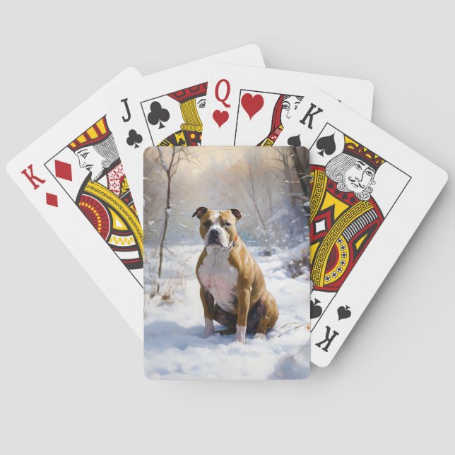 Jeu De Cartes Le Staffordshire Américain Laisser Neige Noël (dos)