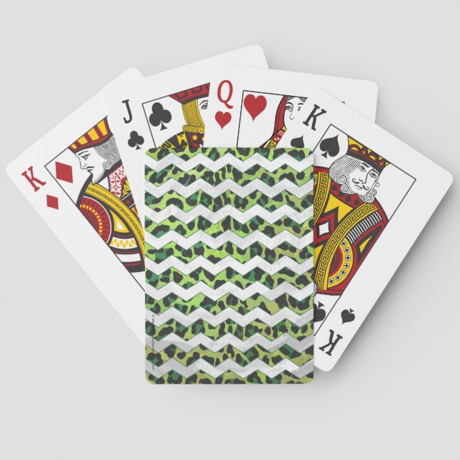 Jeu De Cartes Leopard Chevron noir et vert (dos)