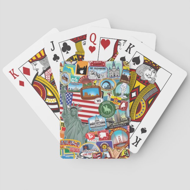 Jeu De Cartes Les Etats-Unis voyagent motif d'autocollant (dos)