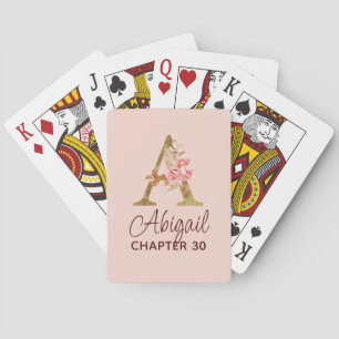 Jeu De Cartes Lettre A Monogramme Or Roses Rose Pâle