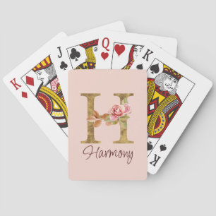 Jeu De Cartes Lettre de nom personnalisée H Roses roses blush fe