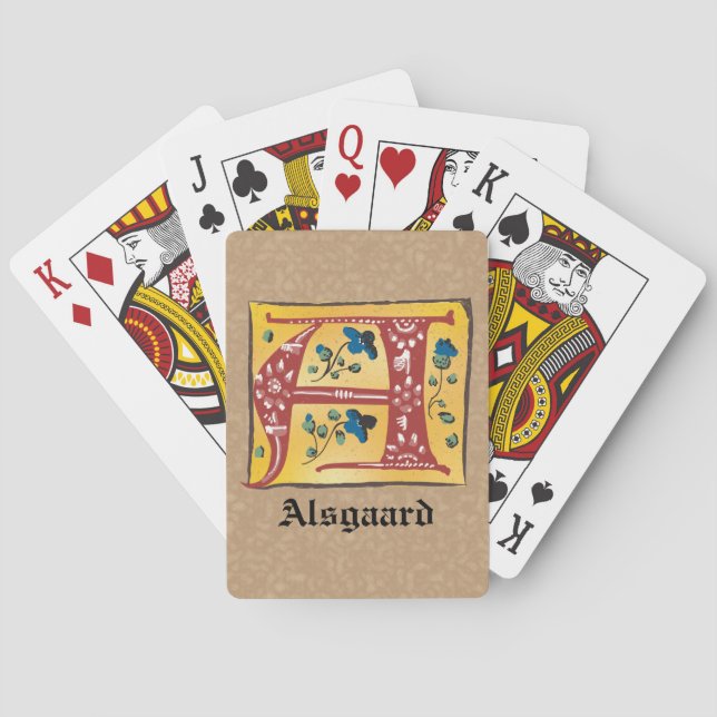 Jeu De Cartes Lettre Florale médiévale illuminée A Monogramme (dos)