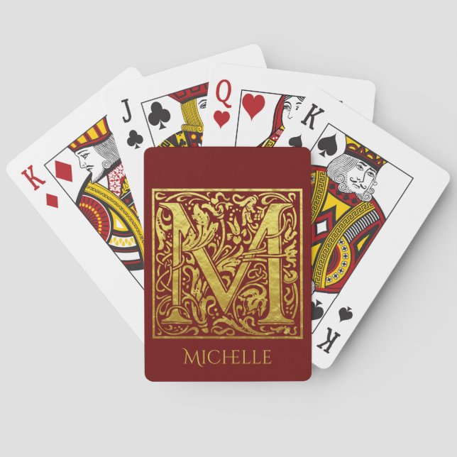 Jeu De Cartes Lettre M Première lettre Or sur rouge profond (dos)