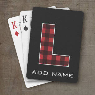 Jeu De Cartes Lettre monogramme L - Buffalo noir et rouge plaqué