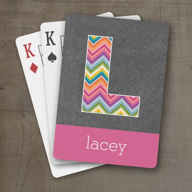 Jeu De Cartes LETTRE MONOGRAPHIQUE CHalkboard L AVEC CHERCHEURS  (Personalized Playing Cards - Huge Monogram)