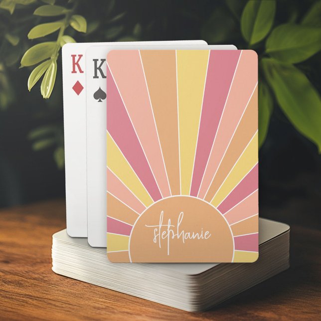 Jeu De Cartes Lever de soleil à bande rétro - pastel rainbow scr (Personalized playing cards)